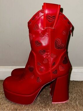 Sugar Thrillz Dolls Kill FOLLOW THE SUNSET Red Embroidered Heart Cowboy Boots 9